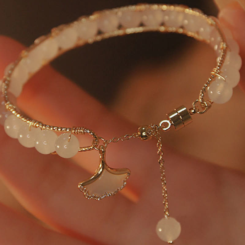 Buddha Stones Ginkgo Leaf Jade Bead Luck Bracelet - image 6