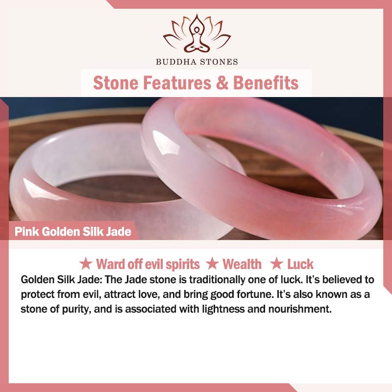 Buddha Stones Pink Golden Silk Jade Wealth Bracelet Bangle - image 10