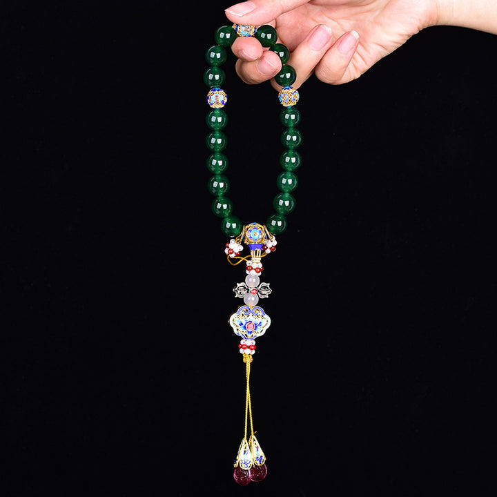Buddha Stones Natural Green Agate Wrist Mala Success Charm Pocket Mala Car Decoration - image 3