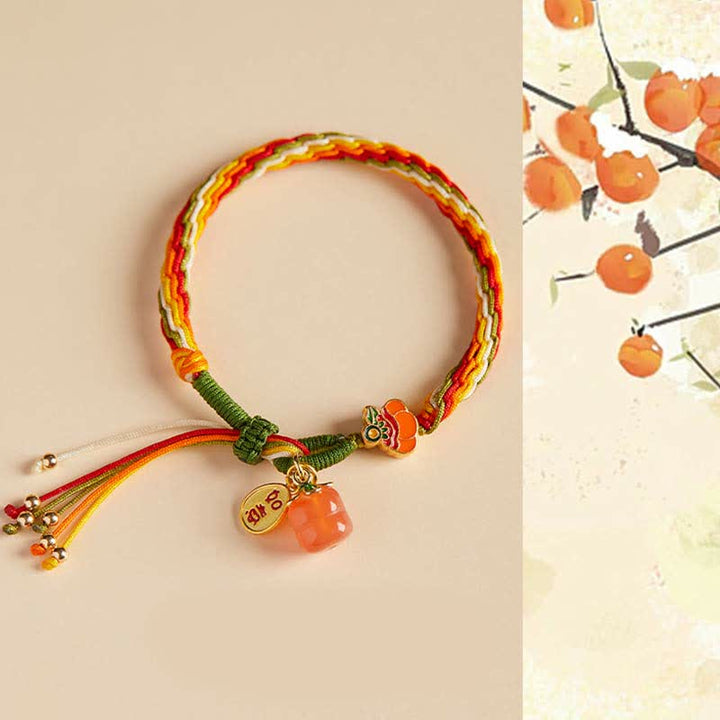 Buddha Stones Persimmon Red Agate Strength Reincarnation Knot Braid String Bracelet - image 0