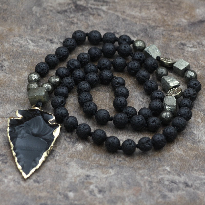 Buddha Stones Natural Lava Rock Yoga Meditation Necklace Arrow Pendant - image 4