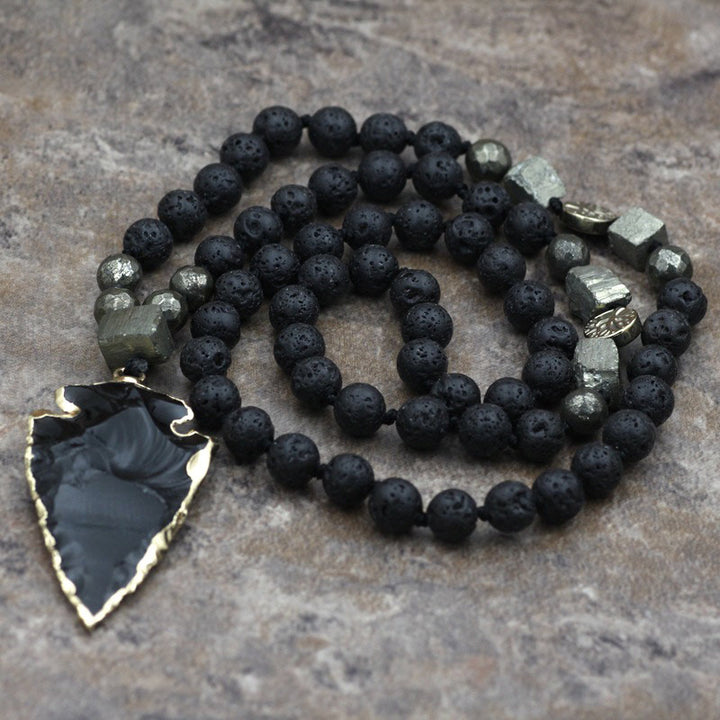 Buddha Stones Natural Lava Rock Yoga Meditation Necklace Arrow Pendant - image 4