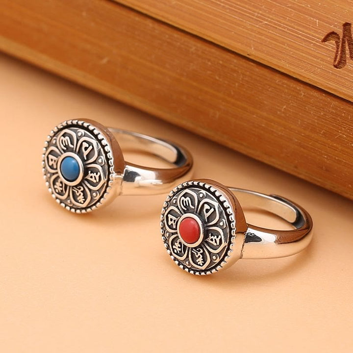 Buddha Stones Tibetan Om Mani Padme Hum Peace Rotatable Ring - image 1