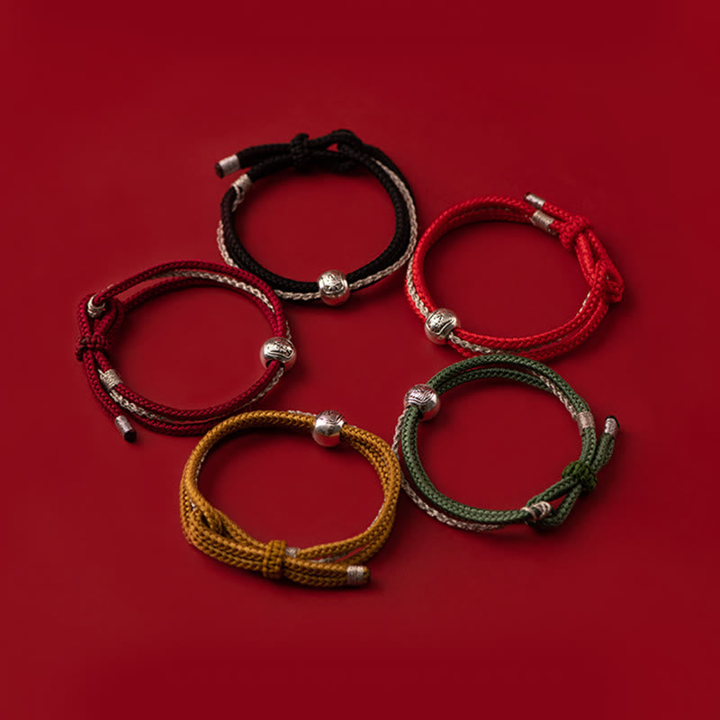 Buddha Stones 925 Sterling Silver Tibetan Zakiram Goddess of Wealth Luck Rope Bracelet - image 1