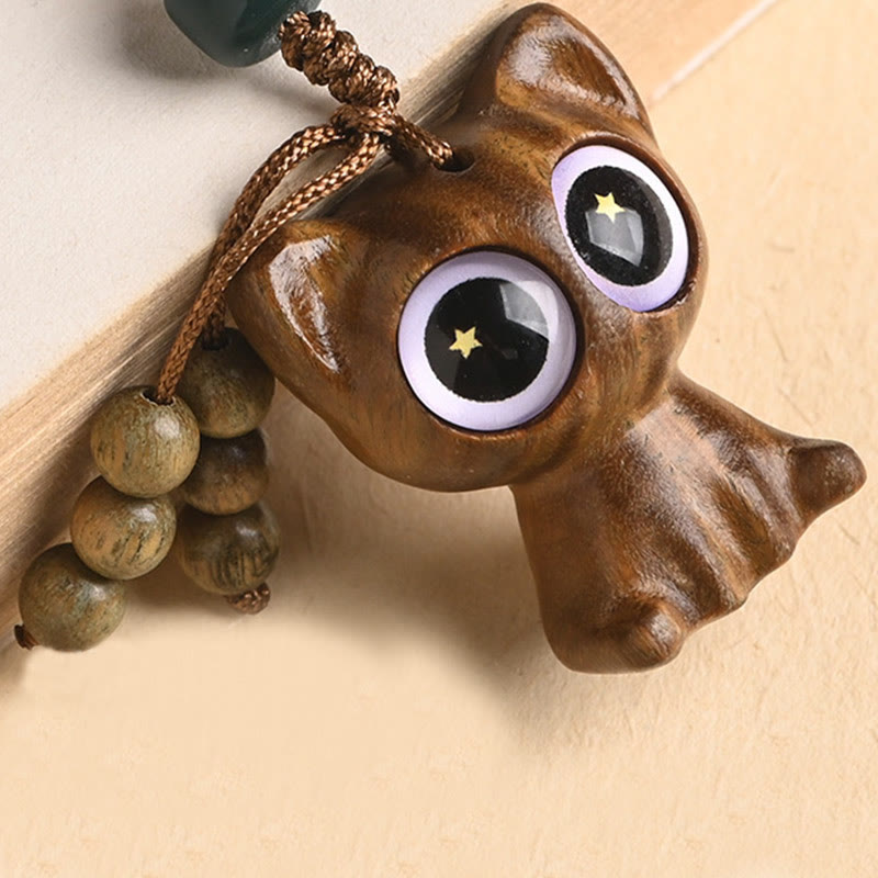 Buddha Stones Green Sandalwood Lucky Cat Koi Fish Cure Key Chain Phone Hanging Decoration - image 18