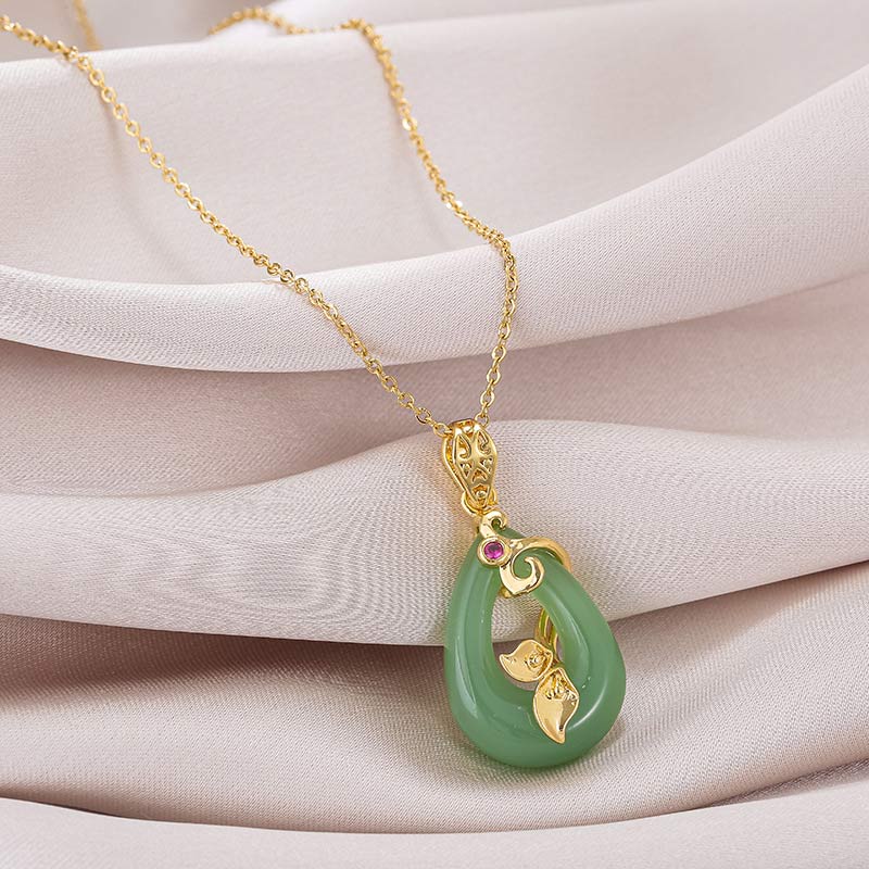 Buddha Stones Jade Oval Pattern Blessing Fortune Necklace Pendant - Green - image 0