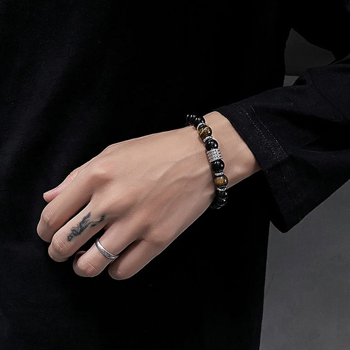 Buddha Stones Natural Black Obsidian Tiger Eye Strength Fulfillment Bracelet - image 6