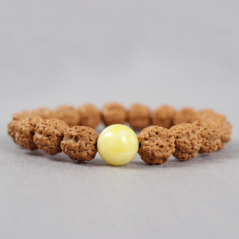 Buddha Stones Tibet Rudraksha Bodhi Seed Dzi Bead Amber Turquoise Wealth Bracelet - image 3