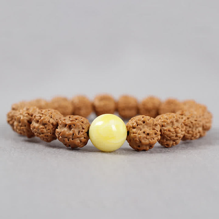 Buddha Stones Tibet Rudraksha Bodhi Seed Dzi Bead Amber Turquoise Wealth Bracelet - image 3