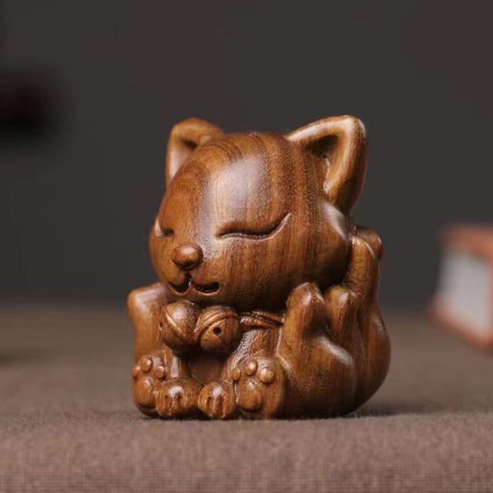 Buddha Stones Mini Nine Tailed Fox Ivory Fruit Sandalwood Green Sandalwood Blessing Decoration - image 13