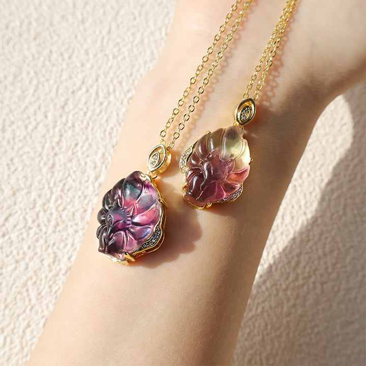 Buddha Stones Natural Colorful Fluorite Nine Tailed Fox Protection Necklace Pendant - image 8