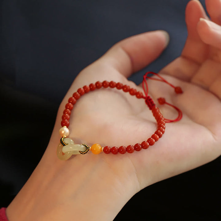 Buddha Stones Natural Red Agate Hetian Jade Double Peace Buckle Confidence Bracelet - image 7
