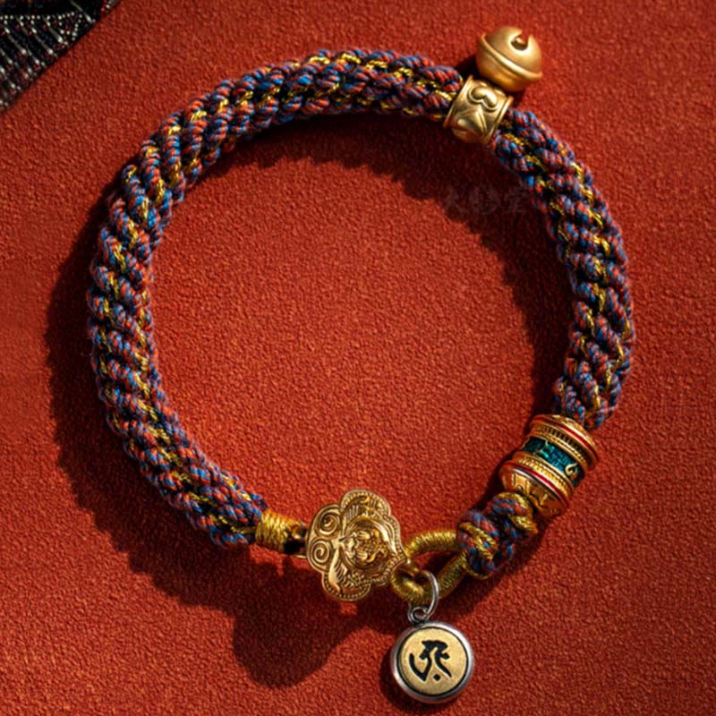 Buddha Stones 925 Sterling Silver Chinese Zodiac Natal Buddha Om Mani Padme Hum Luck Bell Braided String Bracelet - image 0