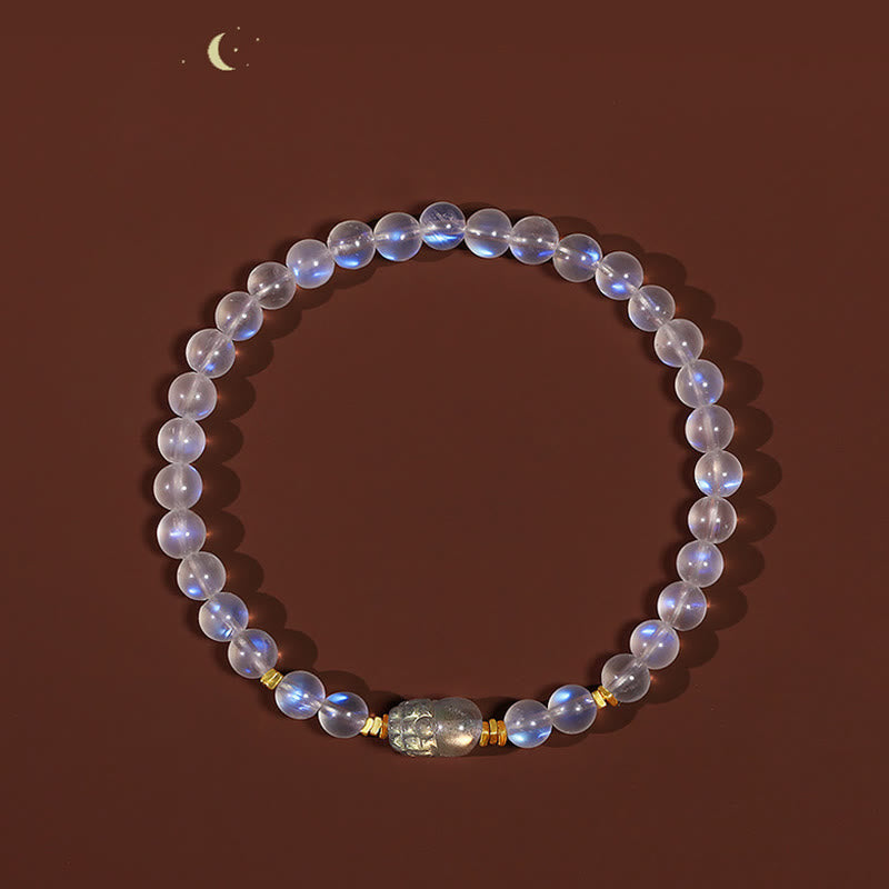 Buddha Stones 925 Sterling Silver Plated Gold Natural Moonstone PiXiu Healing Bracelet - image 5