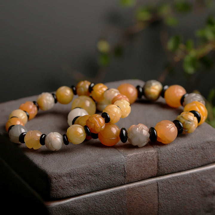 Buddha Stones Golden Silk Jade Lotus Wealth Luck Bracelet - image 3