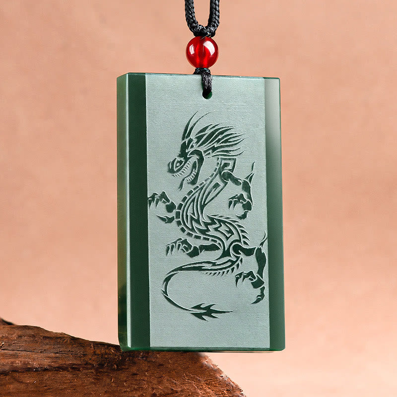 Buddha Stones Hetian Cyan Jade Dragon Engraved Success Necklace Pendant - Hetian Cyan Jade(Success♥Healing) - image 0