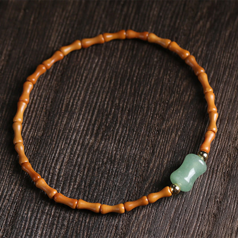 Buddha Stones Natural Olive Pit Green Aventurine Bamboo Pattern Luck Bracelet - image 5