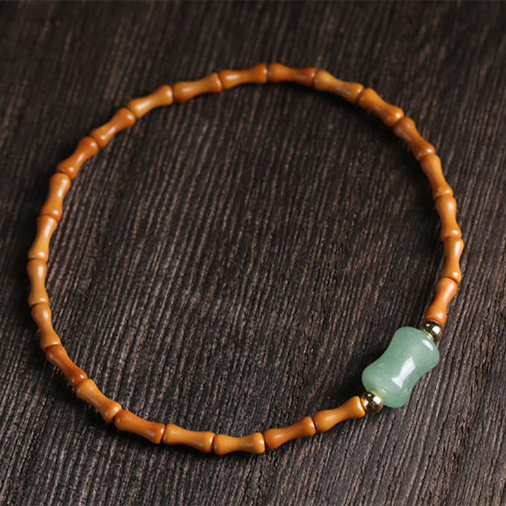 Buddha Stones Natural Olive Pit Green Aventurine Bamboo Pattern Luck Bracelet - image 5