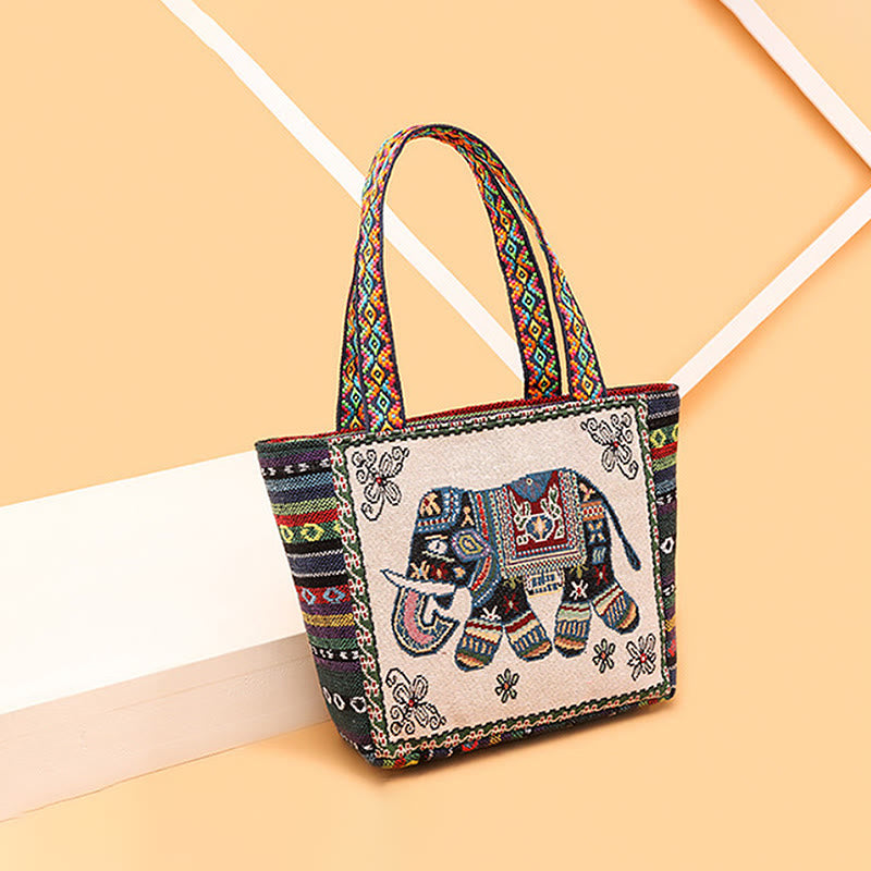 Buddha Stones Elephant Butterfly Embroidered Large Capacity Canvas Tote Bag Shoulder Bag - image 9