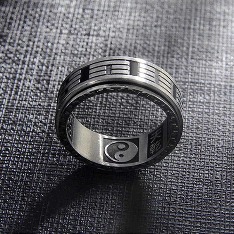 Buddha Stones Bagua Yin Yang Titanium Steel Balance Rotatable Ring - image 12