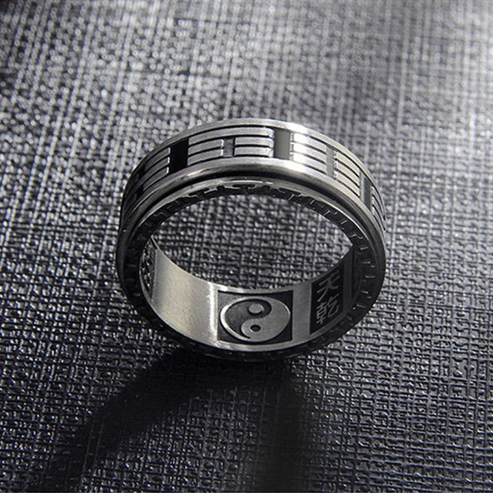 Buddha Stones Bagua Yin Yang Titanium Steel Balance Rotatable Ring - image 12