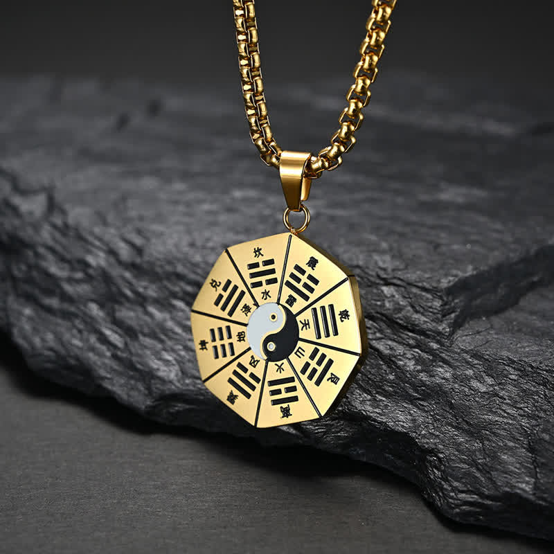 Buddha Stones Bagua Yin Yang Titanium Steel Balance Necklace Pendant - Gold - image 4