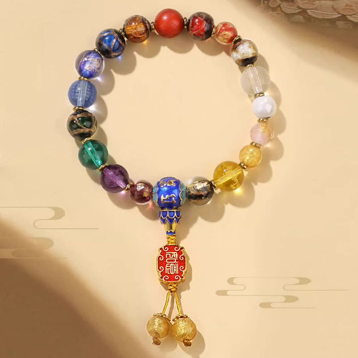 Buddha Stones Tibetan Colorful Incense Ash Liuli Glass Bead Om Mani Padme Hum Dorje Vajra 18 Beads Wrist Mala - image 4