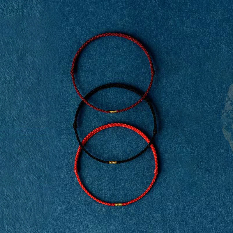 Buddha Stones 925 Sterling Silver Lucky Golden Bead Braided String Bracelet Anklet - image 5