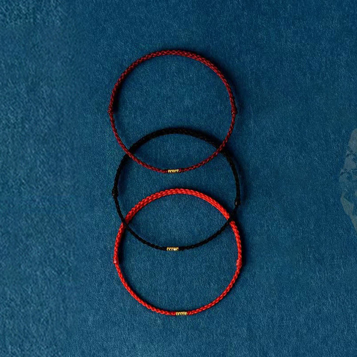 Buddha Stones 925 Sterling Silver Lucky Golden Bead Braided String Bracelet Anklet - image 5