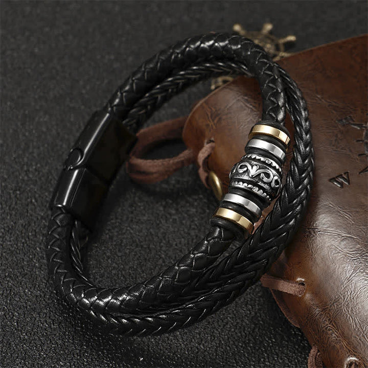 Buddha Stones Leather Layered Titanium Steel Balance Braided Bracelet - image 4