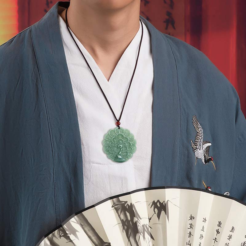 Natural Jade Peacock Luck Prosperity Necklace Pendant - image 2