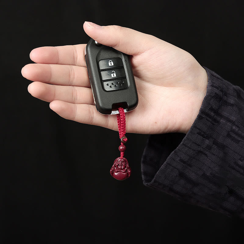 Buddha Stones Laughing Buddha Cinnabar Blessing Necklace Pendant Phone Hanging Decoration Key Chain - image 9