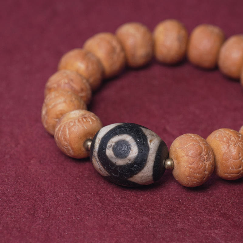 Buddha Stones Tibet Bodhi Seed Dzi Bead Peace Charm Wrist Mala Bracelet - image 1