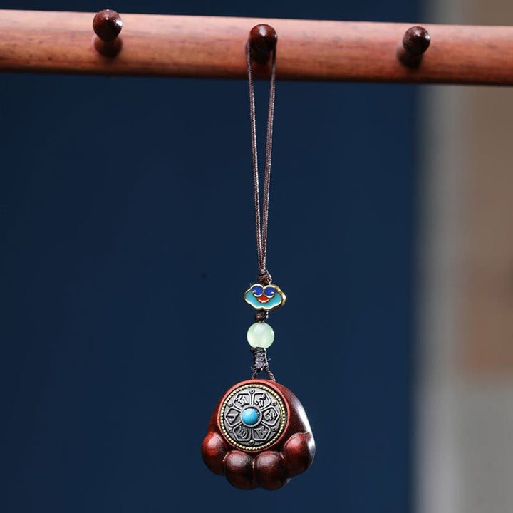 Buddha Stones Sandalwood Small Leaf Red Sandalwood Green Sandalwood Lucky Cat Paw Claw Om Mani Padme Hum Protection Phone Hanging Decoration - Small Leaf Red Sandalwood(Keep away evil spirits♥Protection) - image 2