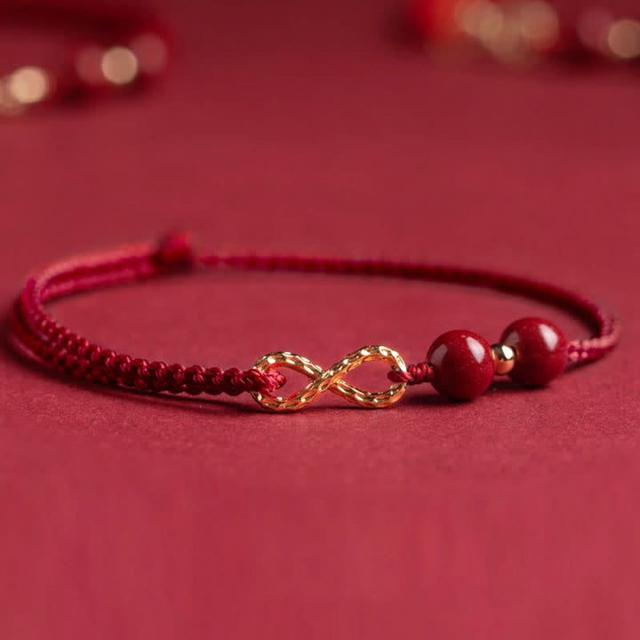 Buddha Stones Cinnabar Blessing Red String Golden Infinity Symbol Bracelet Anklet - image 6