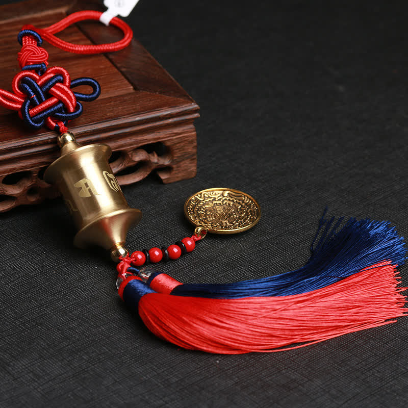 Buddha Stones Tibet Om Mani Padme Hum Prayer Wheel Nine Palace Eight Trigrams Copper Car Hanging Decoration - 44mm*24mm - image 0