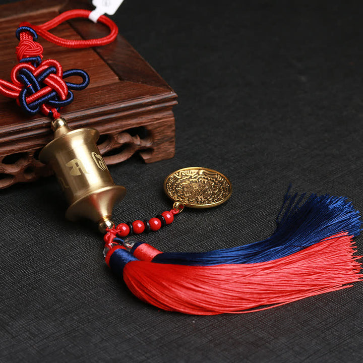 Buddha Stones Tibet Om Mani Padme Hum Prayer Wheel Nine Palace Eight Trigrams Copper Car Hanging Decoration - 44mm*24mm - image 0