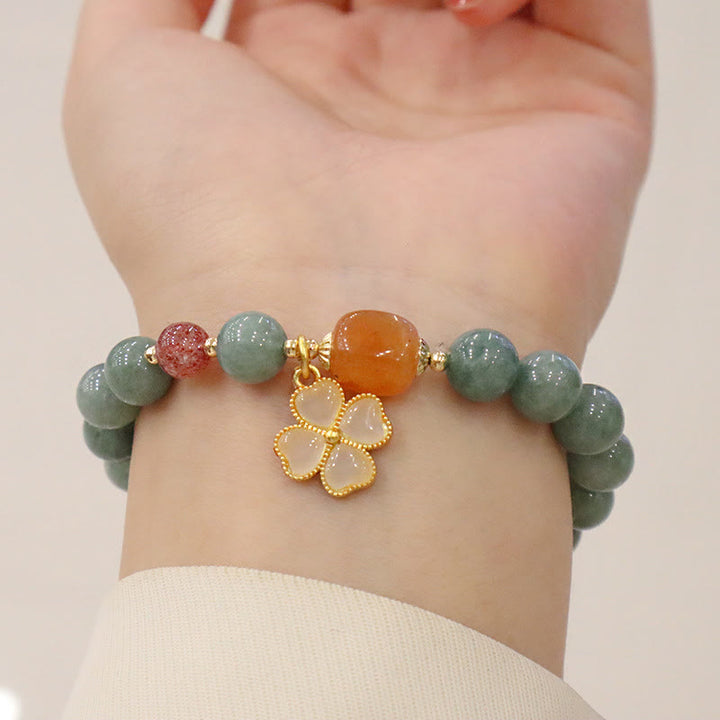 Buddha Stones Jade Four Leaf Clover Charm Prosperity Bracelet - image 6