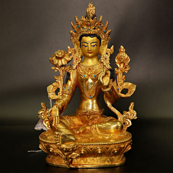 Buddha Stones Bodhisattva Tara Chenrezig Four-armed Avalokitesvara Protection Copper Gold Plated Statue Decoration - image 0