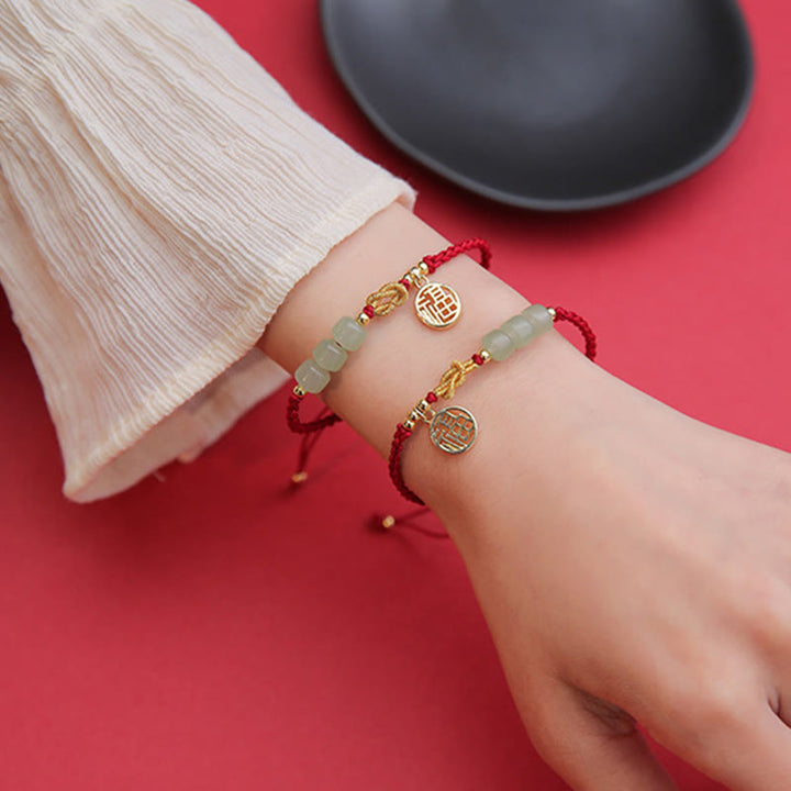 Buddha Stones Handcrafted Jade Bead Fu Character Charm Luck Red Rope Bracelet - image 11
