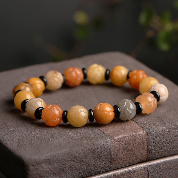 Buddha Stones Golden Silk Jade Lotus Wealth Luck Bracelet - image 4