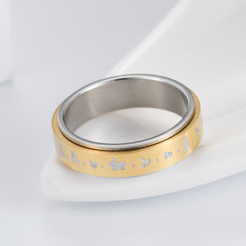 Buddha Stones Mantra Titanium Steel Balance Rotatable Ring - image 3