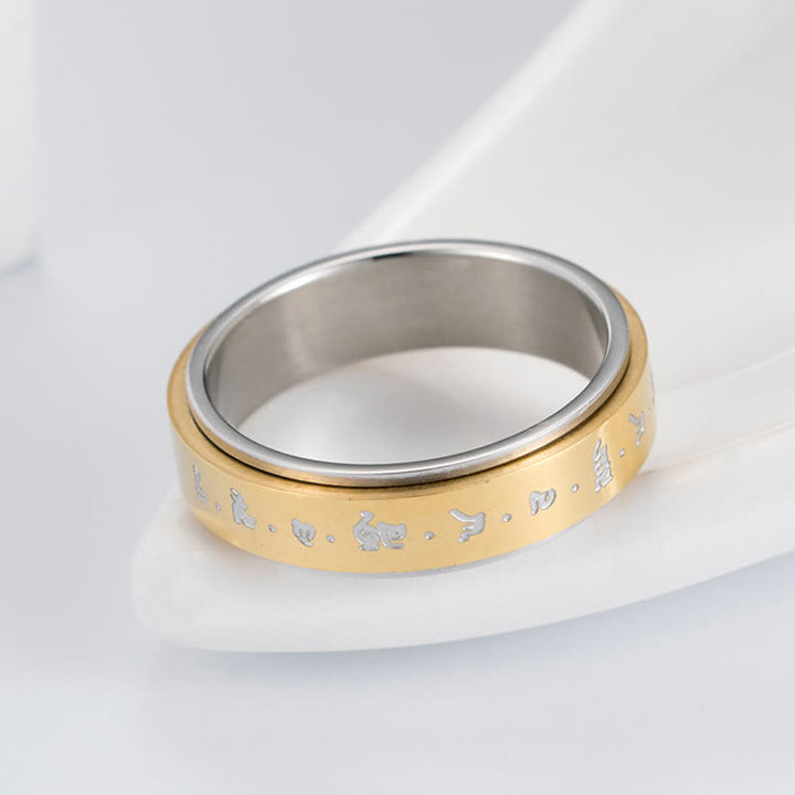Buddha Stones Mantra Titanium Steel Balance Rotatable Ring - image 3