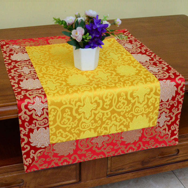 Brocade Prayer Altar Flower Vajra Dragon Pattern Auspicious Symbols Table Runner - Red&Yellow Flower - 70*70cm - image 13