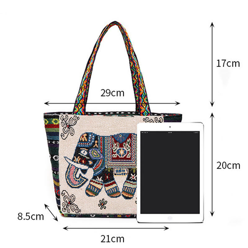 Buddha Stones Elephant Butterfly Embroidered Large Capacity Canvas Tote Bag Shoulder Bag - image 11