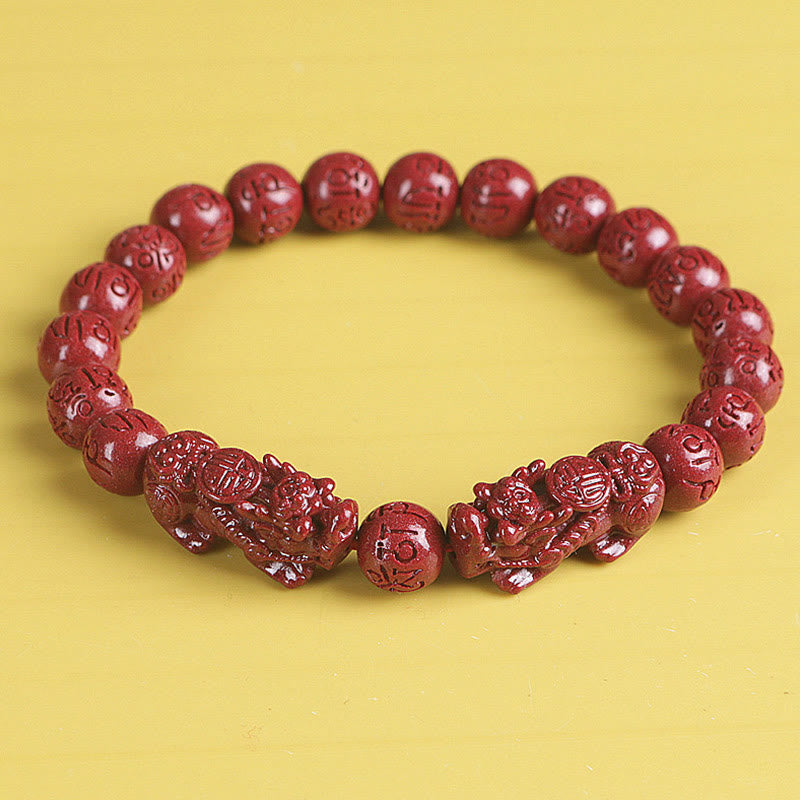Buddha Stones Natural Double PiXiu Cinnabar Om Mani Padme Hum Wealth Luck Bead Bracelet - Pixiu Om Mani Padme Hum - 8mm - image 1