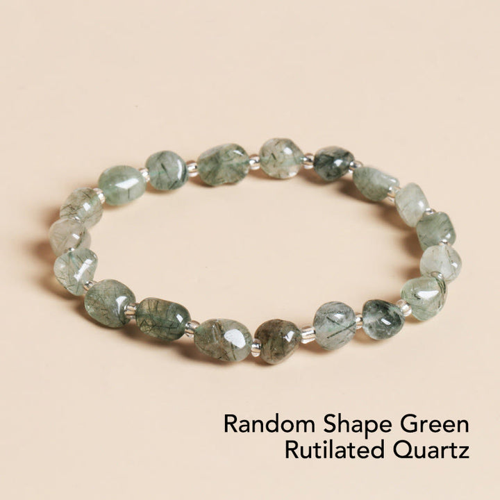 Buddha Stones Natural Irregular Shape Stone Crystal Meditation Balance Bracelet - Random Shape Green Rutilated Quartz - image 29