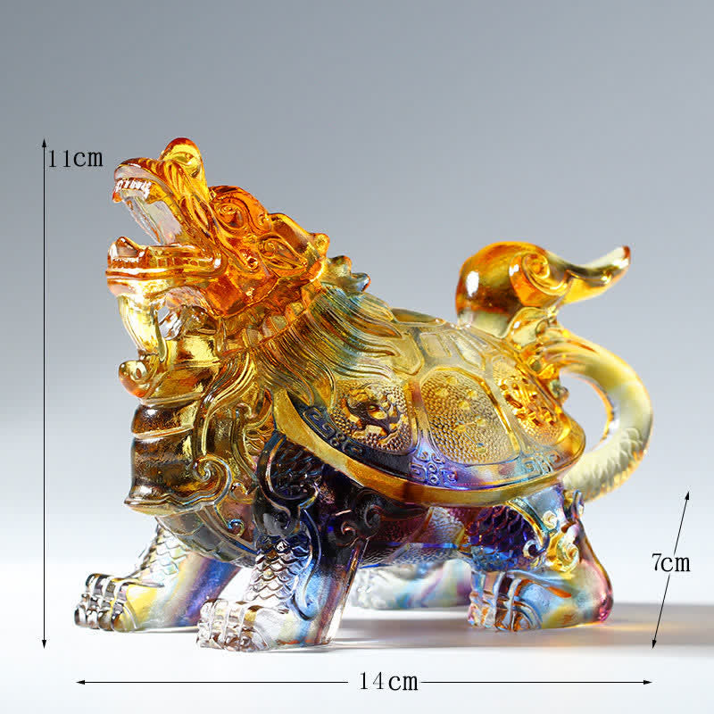 Buddha Stones Feng Shui Dragon Turtle Handmade Liuli Crystal Art Piece Home Office Decoration - Colorful - Small - image 2