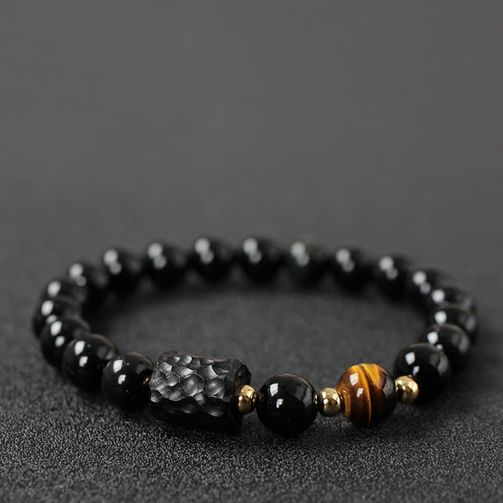 Black Obsidian Ebony Wood Red Tiger Eye Strength Couple Bracelet - 8mm - Black Obsidian&Tiger Eye - image 2