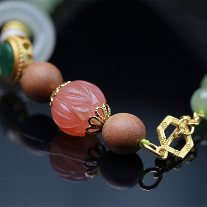 Buddha Stones Natural Hetian Jade Amber Lotus Red Agate Luck Abundance Bracelet - image 4